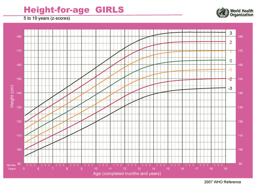 Przykład siatki centylowej (waga do wzrostu) dla dziewczynek w wieku 5-19 lat
