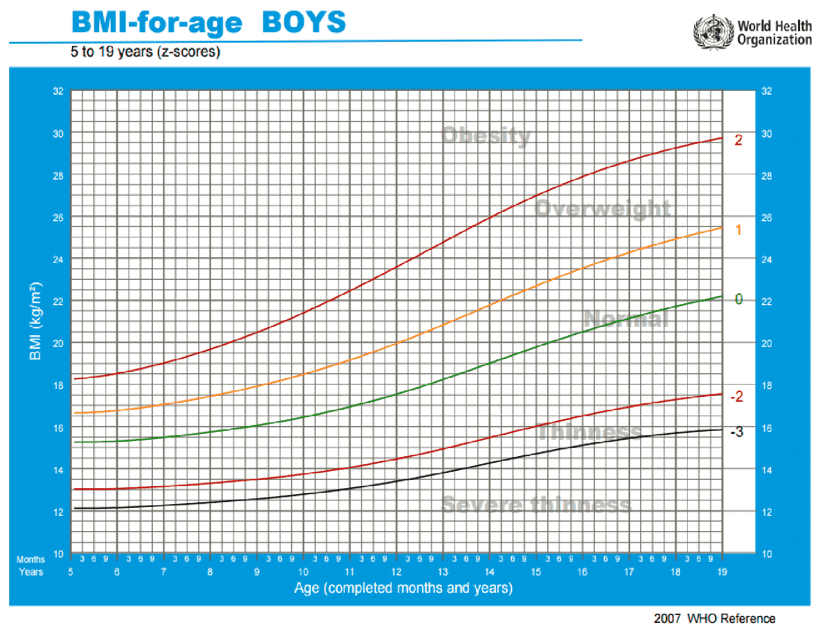 BMI chłopców w wieku 5-19 lat