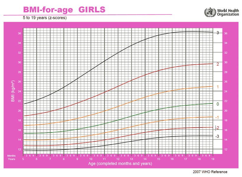 BMI dziewczynek w wieku 5-19 lat